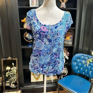 Lilly Pulitzer Pj Knit Ruffle Top Lapis Lazuli Cosmic Kismet Size Small